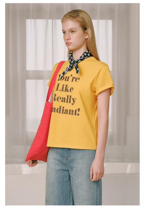 Love-hearted Letter Print T-shirt - Yellow