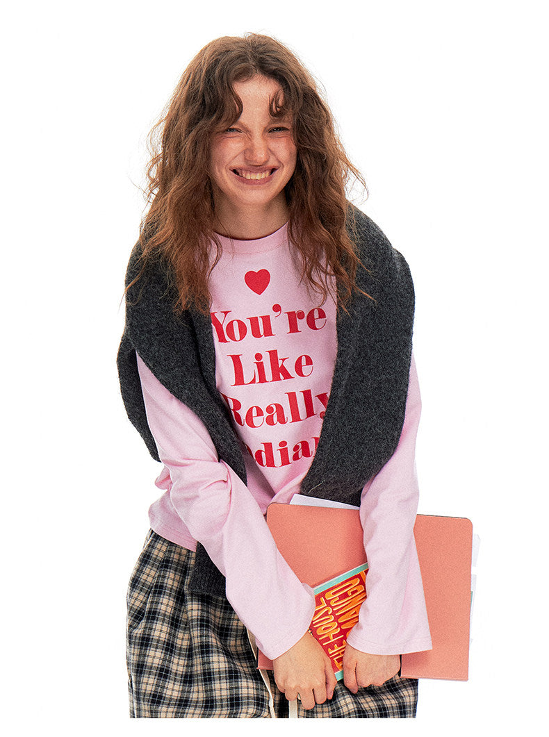 Love-hearted Letter Print Long Sleeve Shirt - Pink