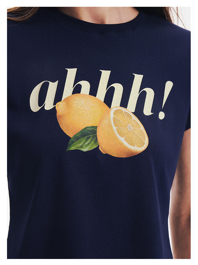 AHHH Logo Fruit Print Cute T-shirt - Navy