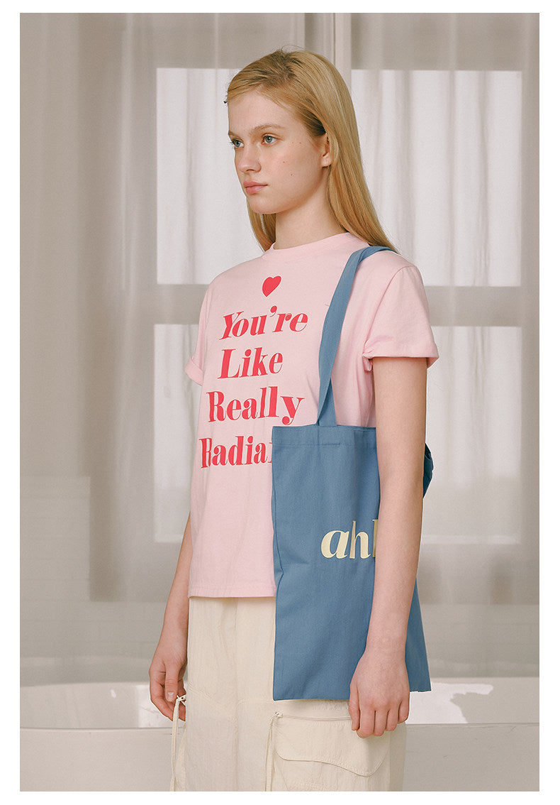 AHHH Plaid Logo Print T-shirt - Pink