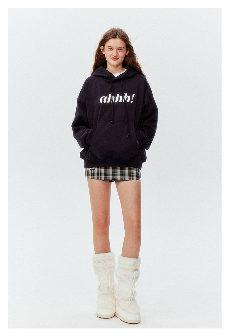 AHHH Logo Print Basic Hoodies - Navy