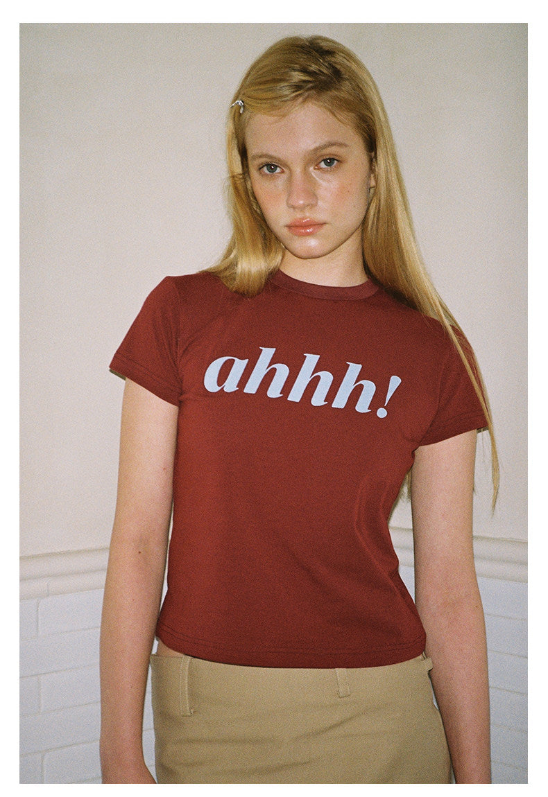 AHHH Logo Print Short Sleeve T-shirt - Red