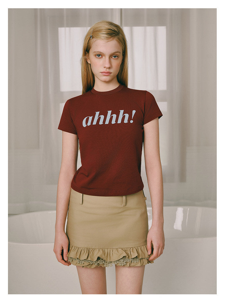 AHHH Logo Print Short Sleeve T-shirt - Red