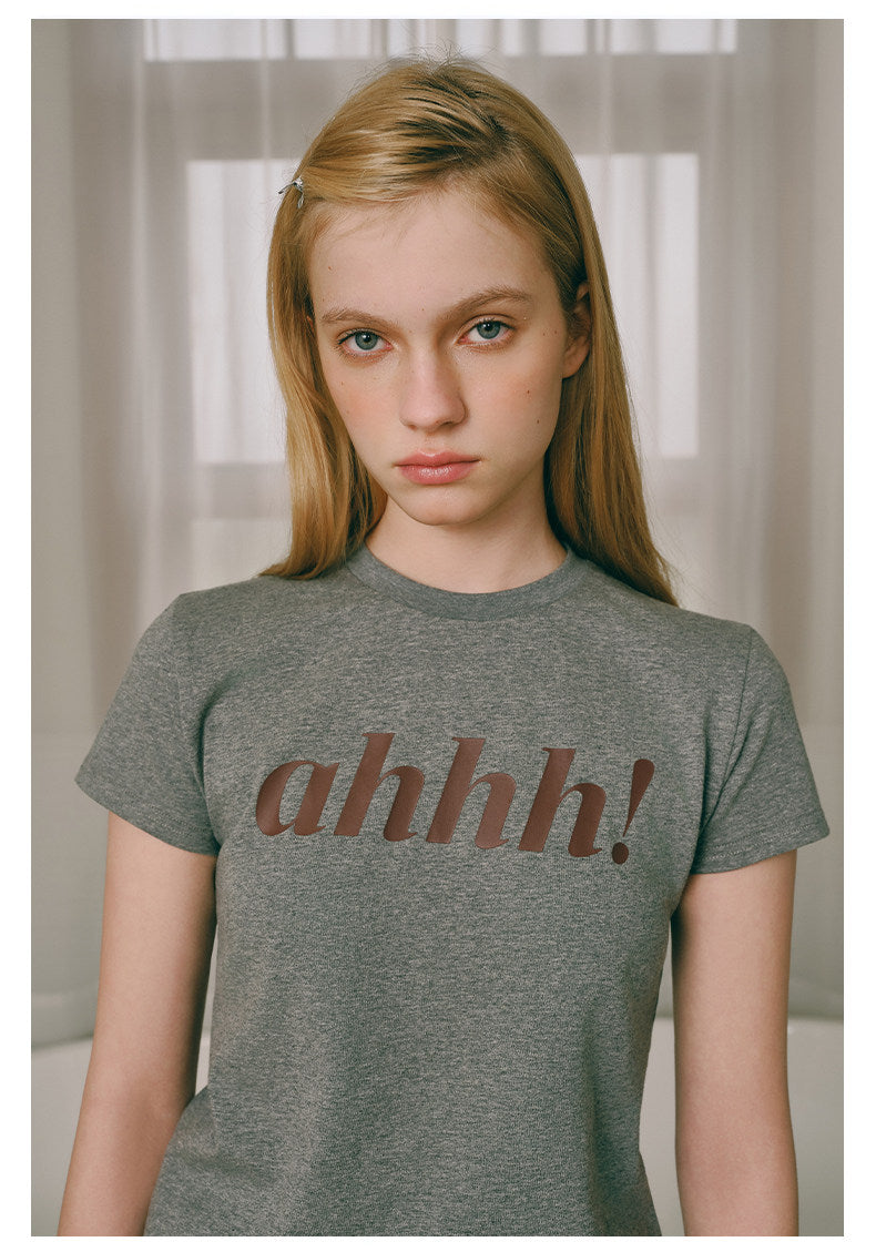 AHHH Logo Print Short Sleeve T-shirt - Gray
