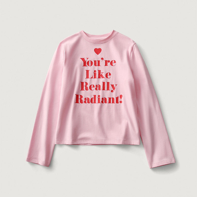 Love-hearted Letter Print Long Sleeve Shirt - Pink