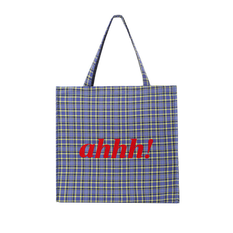 AHHH Logo Print Plaid Tote Bag - Blue