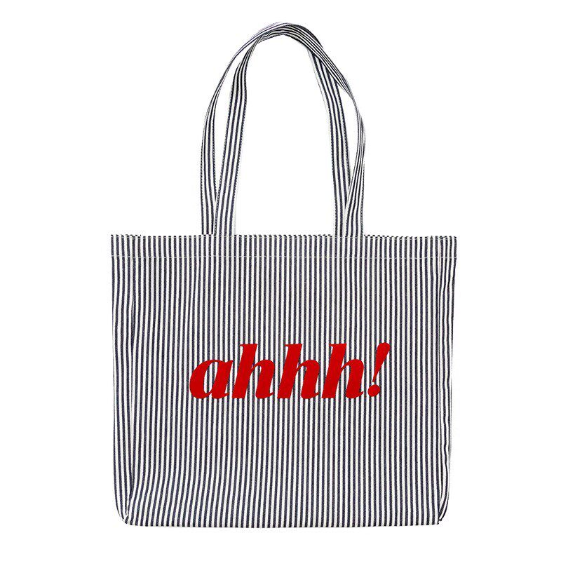 AHHH Logo Print Striped Tote Bag