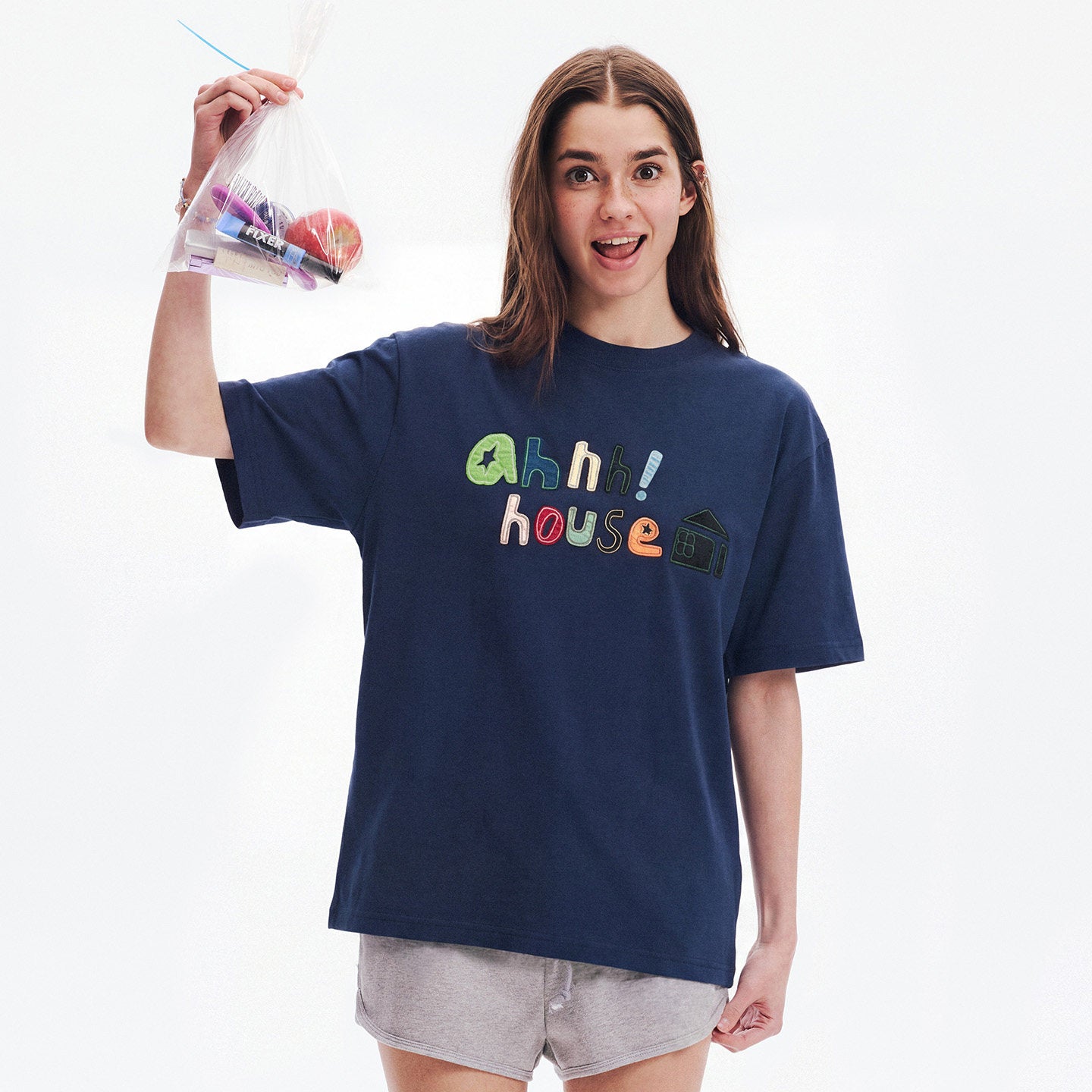 AHHH Patchwork Loose T-shirt - Navy