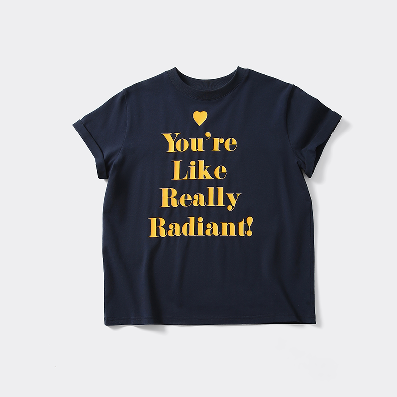 Love-hearted Letter Print T-shirt - Navy