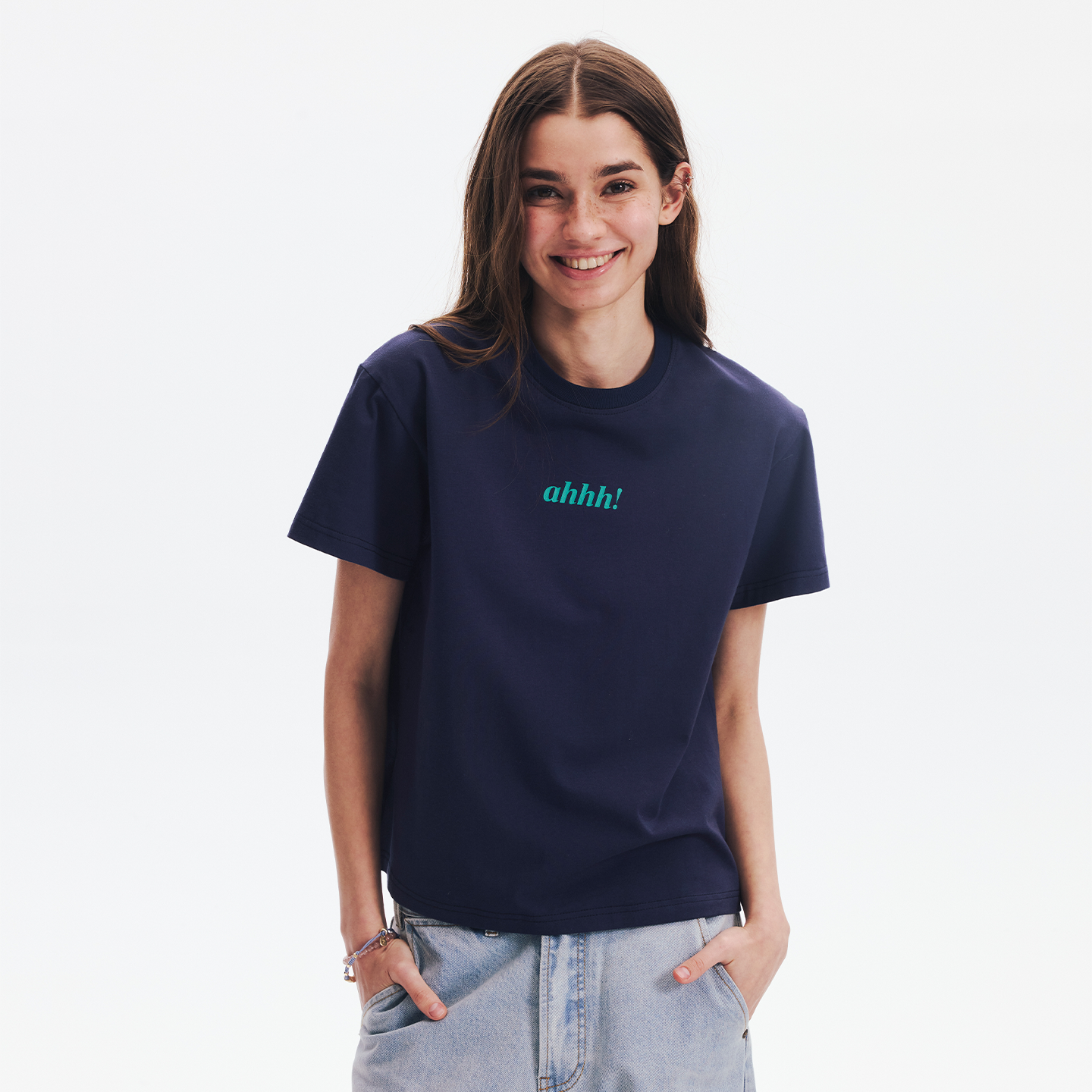 AHHH Logo Print T-shirt - Navy