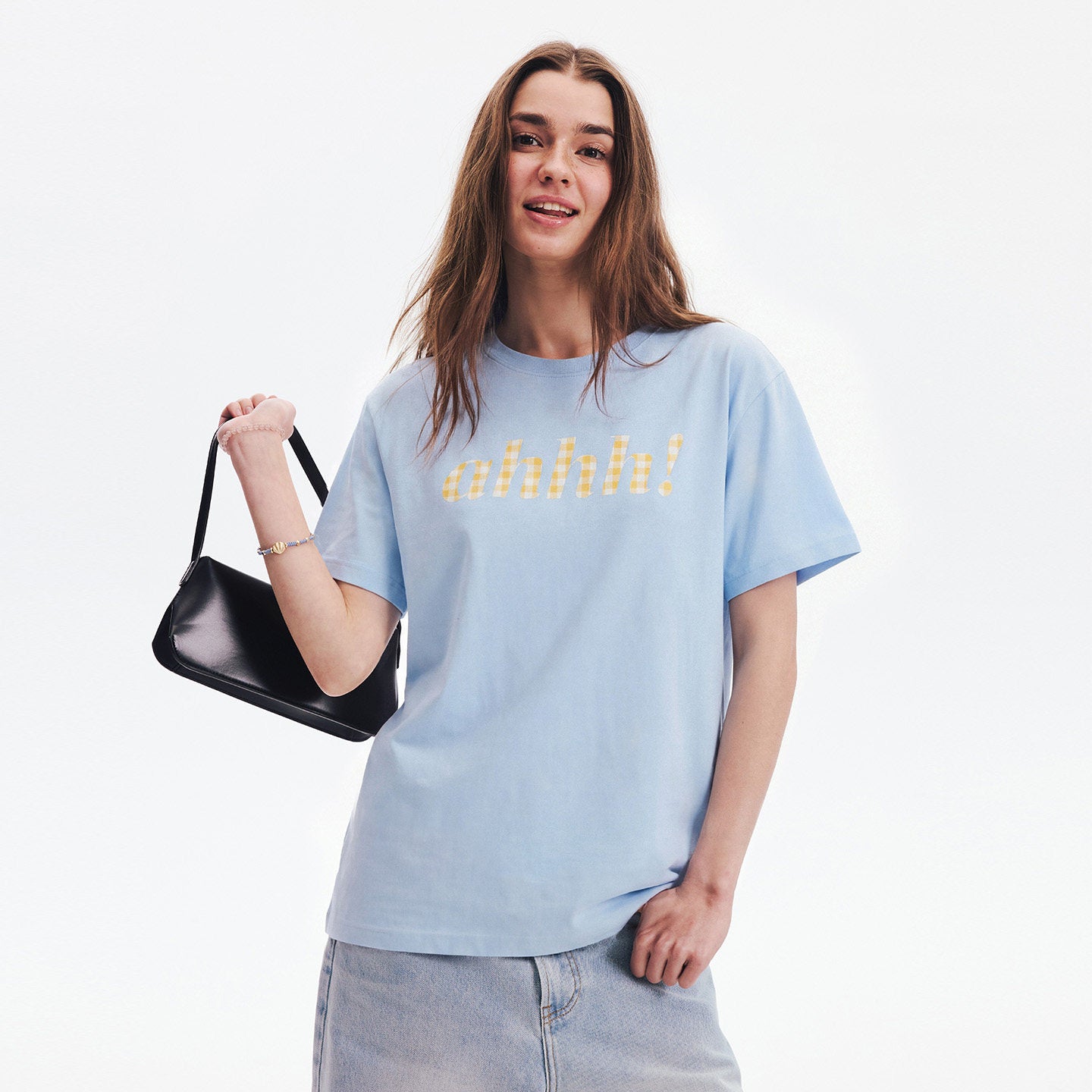 AHHH Plaid Logo Print T-shirt - Blue