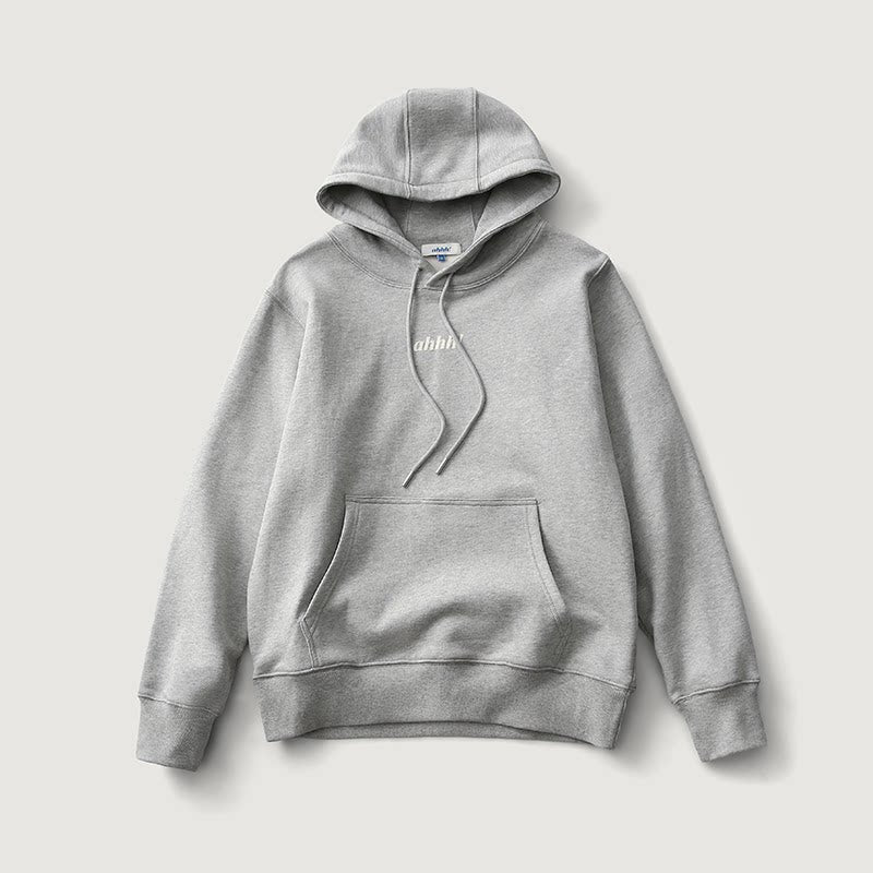 AHHH Logo Print Fleece Cotton Hoodies - Gray