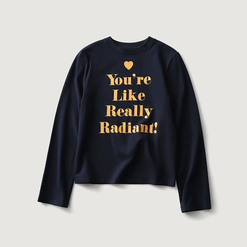 Love-hearted Letter Print Long Sleeve Shirt - Navy