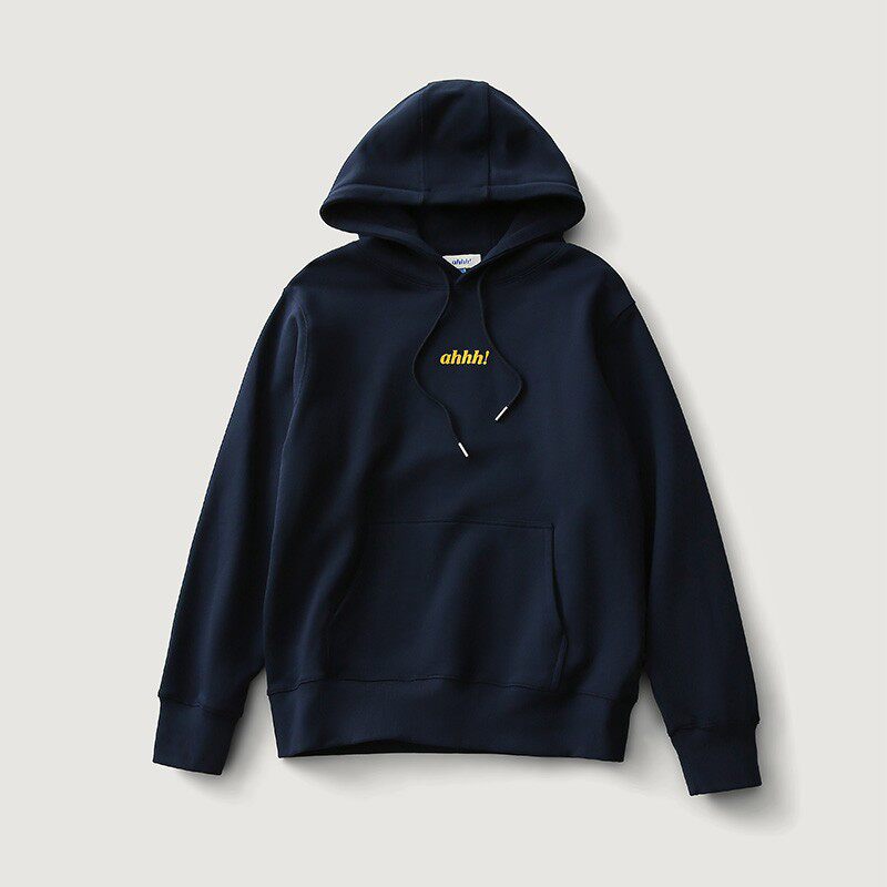 AHHH Logo Print Fleece Cotton Hoodies - Navy