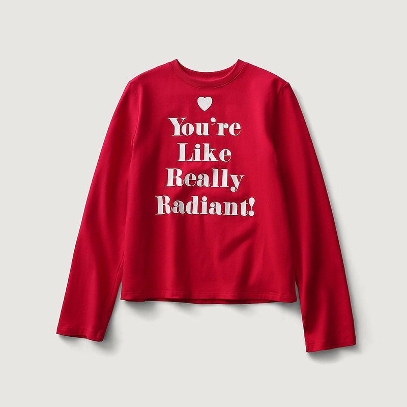 Love-hearted Letter Print Long Sleeve Shirt - Red